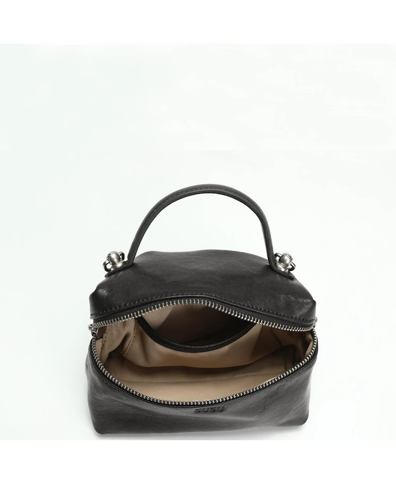 Susu Bella Vintage Leather Vanity Case Crossbody Bag, Mini Box Top Handle Small Purse