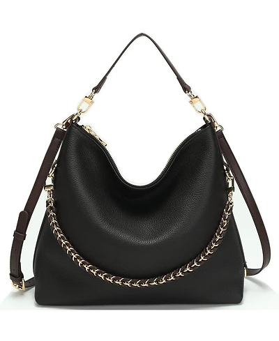 Susu Riva Leather Convertible Hobo Bag Shoulder and Crossbody with Chain Detail