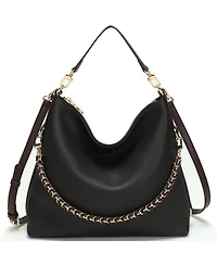 Susu Riva Leather Convertible Hobo Bag Shoulder and Crossbody with Chain Detail