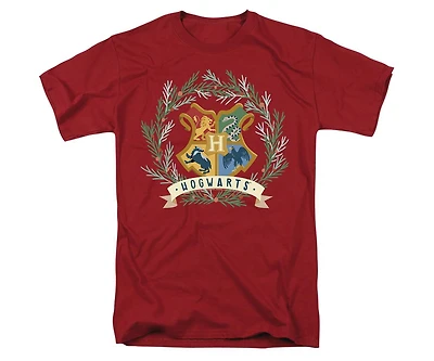 Harry Potter Big & Tall Hogwarts Logo Christmas Wreath T Shirt