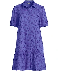 Lands' End Women's Elbow Sleeve Eyelet Knee Length Shirt Dress