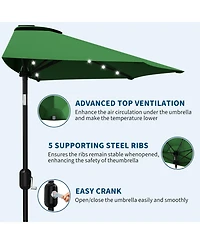 homfan 9FT Half Patio Umbrella with Led Lights, Uv Protection, Sturdy Canopy and Easy Crank for Patio, Garden, Deck, Balcony and Table