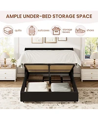 gaomon Lift Up Storage Bed Frame – Corduroy Upholstered Platform with Gas Lift, Padded Headboard, No Box Spring Needed