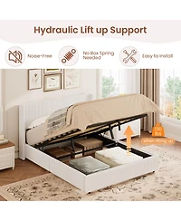 gaomon Lift Up Storage Bed Frame - Corduroy Upholstered Platform Bed with Gas Lift, Padded Headboard