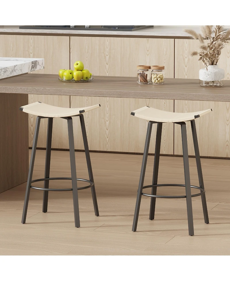 flynama Counter Height Backless Bar Stools Set of 2, Handwoven Pvc with Round Footrest