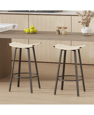 flynama Counter Height Backless Bar Stools Set of 2, Handwoven Pvc with Round Footrest