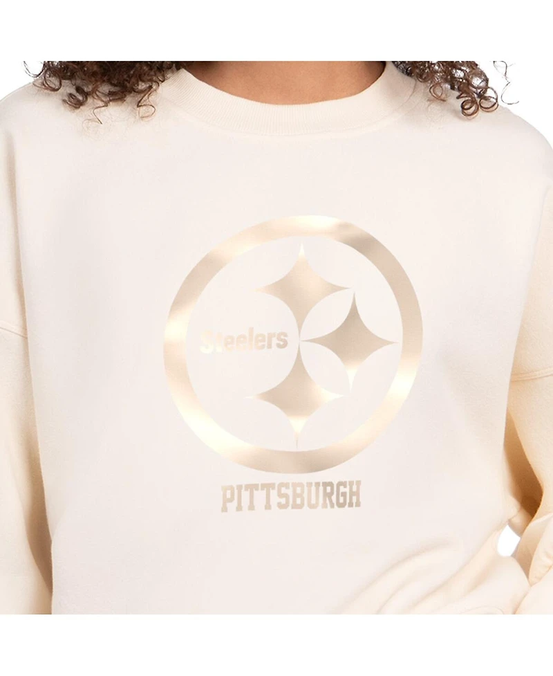 Starter Women's Cream Pittsburgh Steelers Travel Pastels Boxy Fleece Sweatshirt