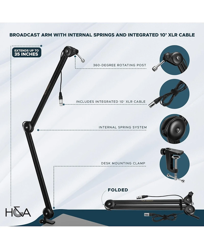 Rode NTG2 Dual Powered Directional Condenser Microphone, Bundle with HandA Broadcast Arm with Integrated Xlr Cable