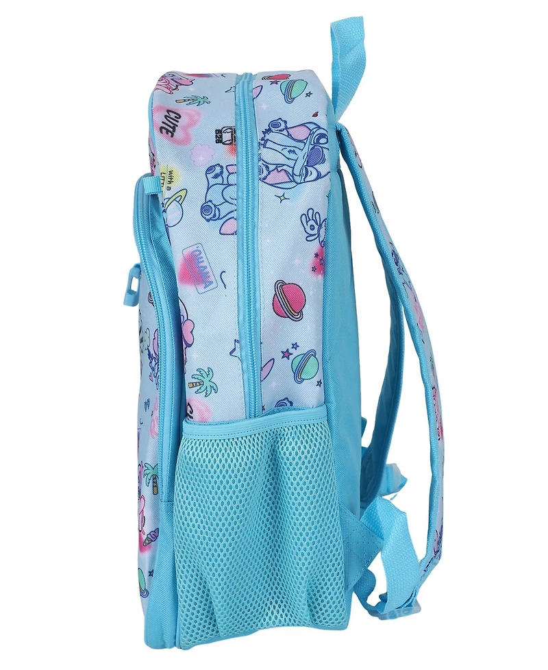 Stitch Boys' and Girls' All Over Print Backpack, Insulated Lunch Kit, Key Chain and Pencil Case, 4-Piece Set
