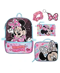 Minnie Mouse Boys' and Girls' Backpack, Lunch Bag, Pencil Case, Key Chain and Carabiner, 5-Piece Set