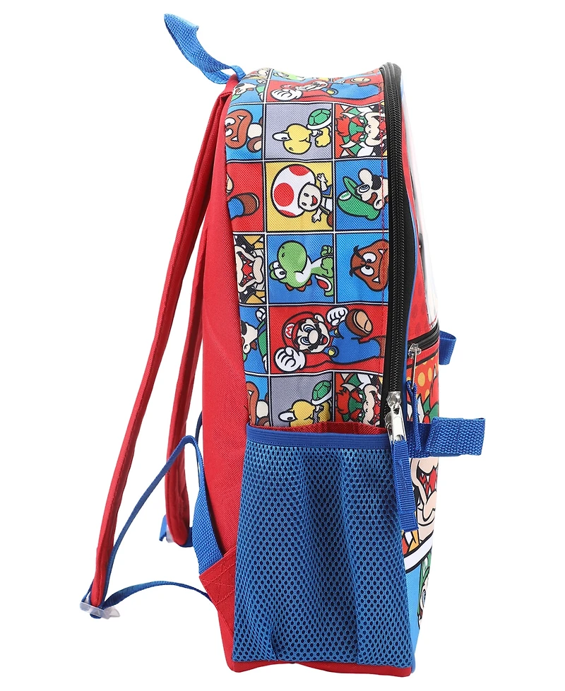 Super Mario Boys' Backpack, Lunch Bag, Pencil Case, Key Chain and Caraniber, 5-Piece Set