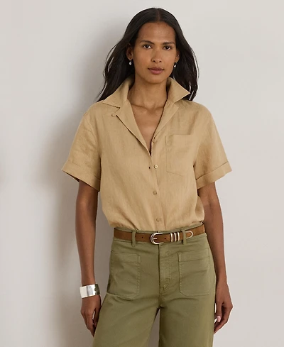 Lauren Ralph Women's Linen Short-Sleeve Camp Shirt