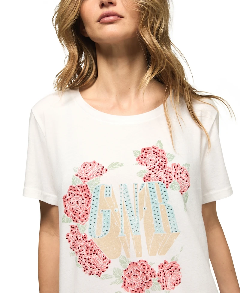 Lucky Brand Women's Guns N Roses Embellished Crewneck T-Shirt