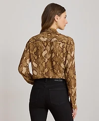 Lauren Ralph Women's Buttoned Placket Long-Sleeve Shirt