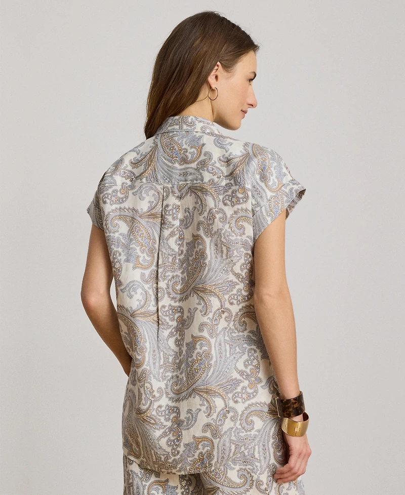 Lauren Ralph Women's Buttoned Placket Short-Sleeve Shirt
