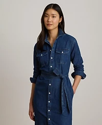 Lauren Ralph Lauren Women's Collared Belted Denim Midi Shirt Dress