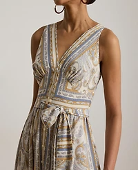 Lauren Ralph Women's Sleeveless Handkerchief Hem Midi Dress