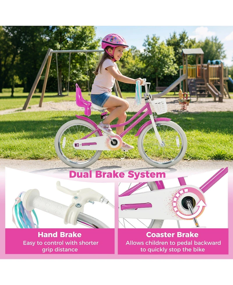 Slickblue Kids Bike with Front Basket and Two Brake System for Secure Riding