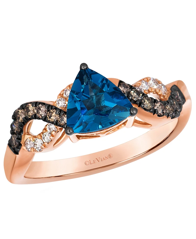 Le Vian Deep Sea Blue Topaz (1 ct. t.w.), Chocolate Diamond (1/5 ct. t.w.) & Nude Diamond (1/10 ct. t.w.) Ring in 14k Strawberry Gold