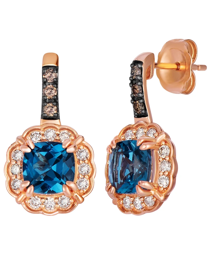 Le Vian Deep Sea Blue Topaz, Nude Diamond (1/4 ct. t.w.) & Chocolate Diamond (1/10 ct. t.w.) Drop Earrings in 14k Strawberry Gold