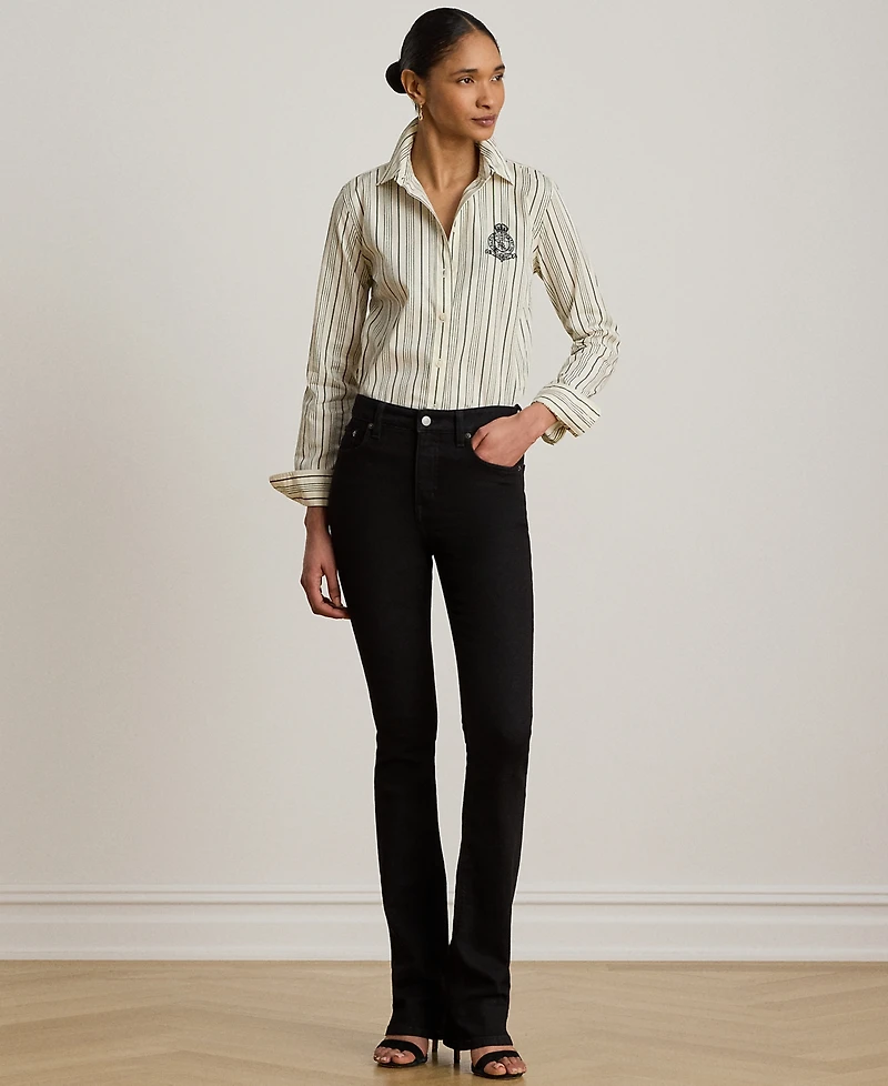 Lauren Ralph Petite Striped Collared Crest-Embroidered Shirt