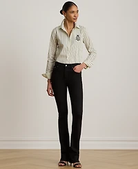 Lauren Ralph Petite Striped Collared Crest-Embroidered Shirt