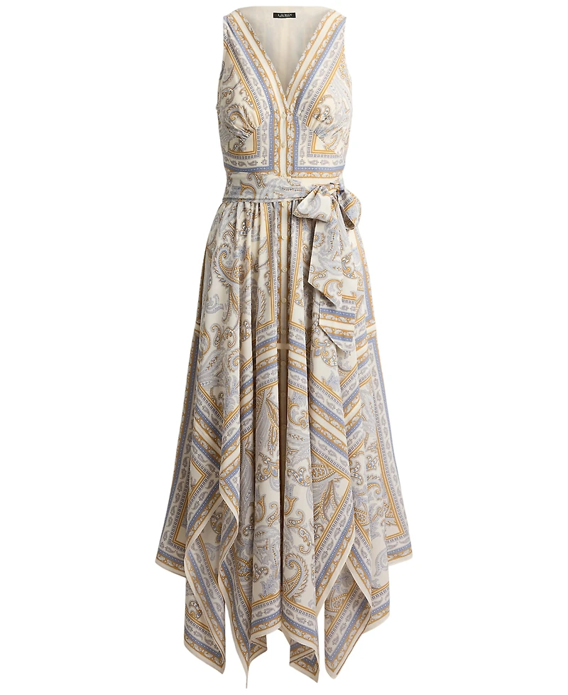 Lauren Ralph Lauren Petite V-Neck Handkerchief-Hem Dress