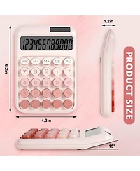Danrong Mechanical Switch Big Button Calculator, 12 Digits Solar/Battery, Large Lcd Display Cute Pink for Teachers Students
