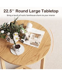 Gymax Round Side Table with Sturdy Rubber Wood Legs and Triangular Structure for Bedroom