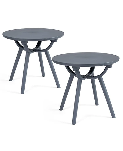 Gymax 2 pieces Outdoor Side Table 20'' Round Storage Weather-Resistant End