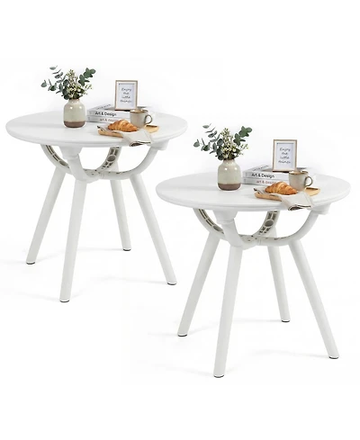 Gymax 2 pieces Outdoor Side Table 20'' Round Storage Weather-Resistant End