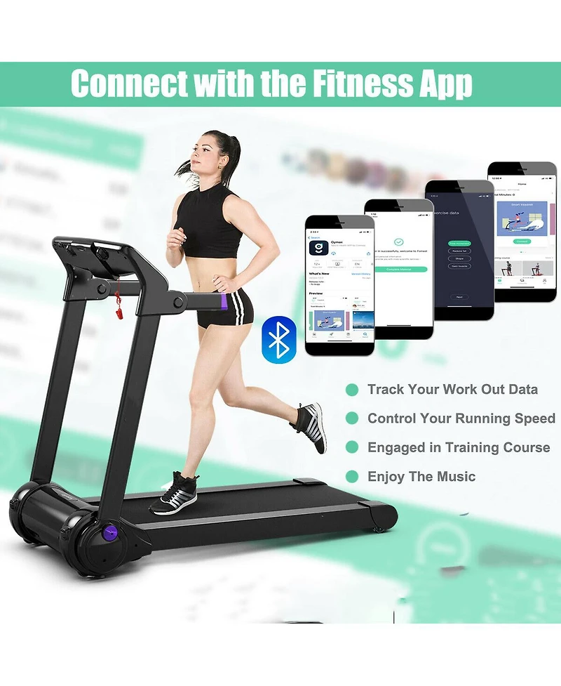 Electric Folding Treadmill 3HP with Bluetooth Audio and Compact Design