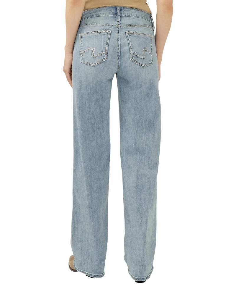 Silver Jeans Co. Women's Elyse Mid Rise Baggy Straight Luxe Stretch