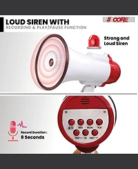 5 Core Megaphone Bull Horn Pa Speaker Yards Range Loud Siren Voice Amplifier Portable