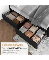 Homfan Upholstered Platform Bed Frame with 4 Storage Drawers, Button Tufted Headboard, Wooden Slats
