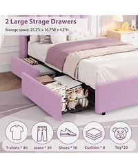 homfan Upholstered Platform Bed Frame with Led Storage Headboard and 2 Drawers