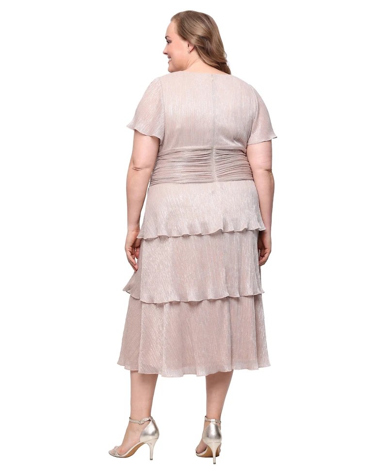 Sl Fashions Plus Short-Sleeve V-Neck Midi Dress