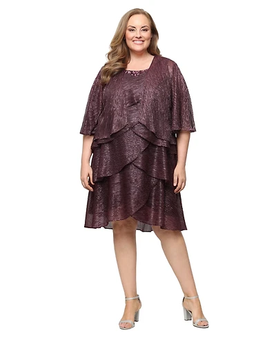 Sl Fashions Plus 2-Pc. Metallic Tiered Dress & Jacket Set