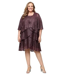 Sl Fashions Plus 2-Pc. Metallic Tiered Dress & Jacket Set