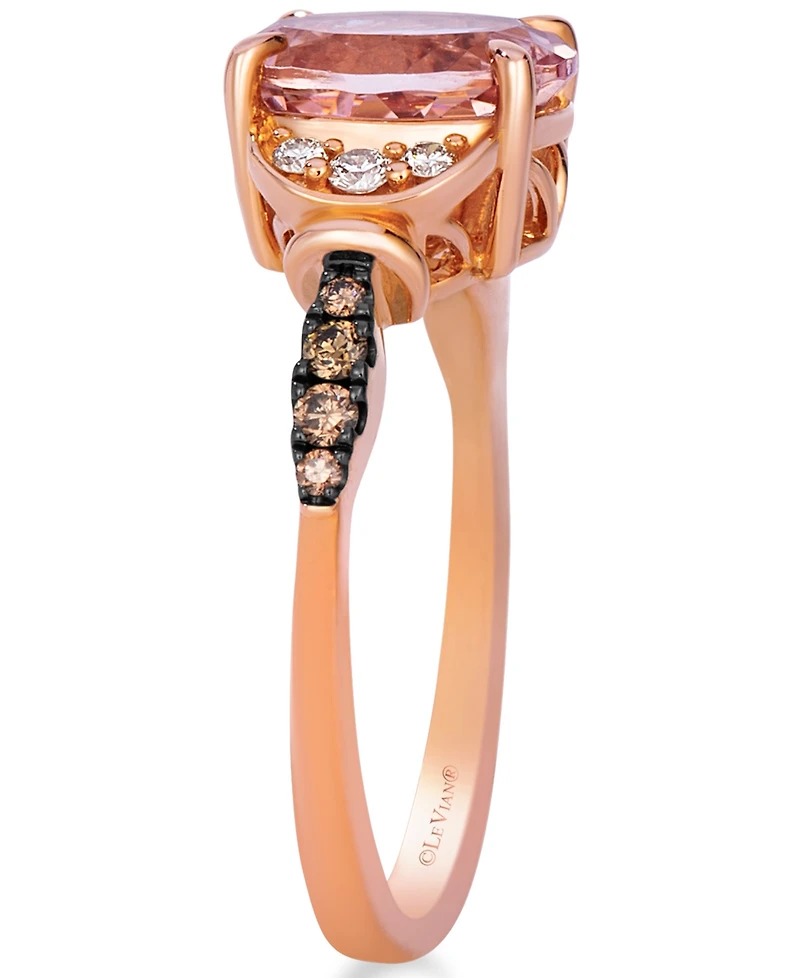 Le Vian Peach Morganite Oval Cut, Nude Diamond (1/10 ct. t.w.) & Chocolate Diamond (1/10 ct. t.w.) Ring in 14k Strawberry Gold