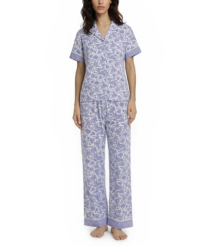 Vera Bradley Women's Iconic Twin Print Notch Top and Pajama Capri Pants, 2 Piece Set