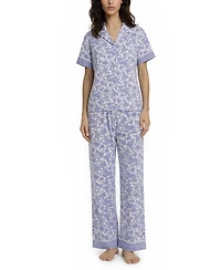 Vera Bradley Women's Iconic Twin Print Notch Top and Pajama Capri Pants, 2 Piece Set