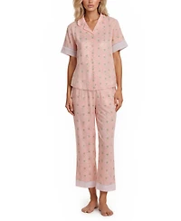 Vera Bradley Women's Iconic Twin Print Notch Top and Pajama Capri Pants, 2 Piece Set