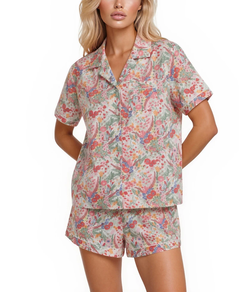 Vera Bradley Women's Iconic Print Notch Collar Shirt and Pajama Shorts, 2-Piece Set