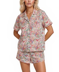 Vera Bradley Women's Iconic Print Notch Collar Shirt and Pajama Shorts, 2-Piece Set