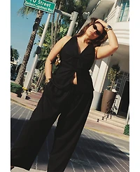 Eloquii Women's Drawstring Wide Leg Linen Pant