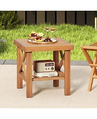 Gymax 2pieceOutdoor Side Table Acacia Wood Adirondack Table with Storage Shelf