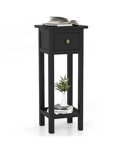 Gymax Solid Wood Side Table Rectangular Sofa Side Table with Acacia Wood Top Telephone Table