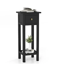 Gymax Solid Wood Side Table Rectangular Sofa Side Table with Acacia Wood Top Telephone Table