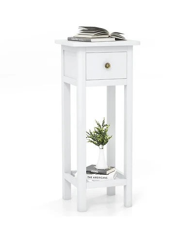 Gymax Solid Wood Side Table Rectangular Sofa Side Table with Acacia Wood Top Telephone Table